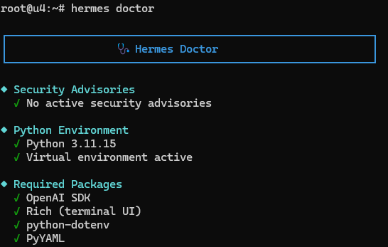 Hermes Doctor zeigt eine gesunde Installation