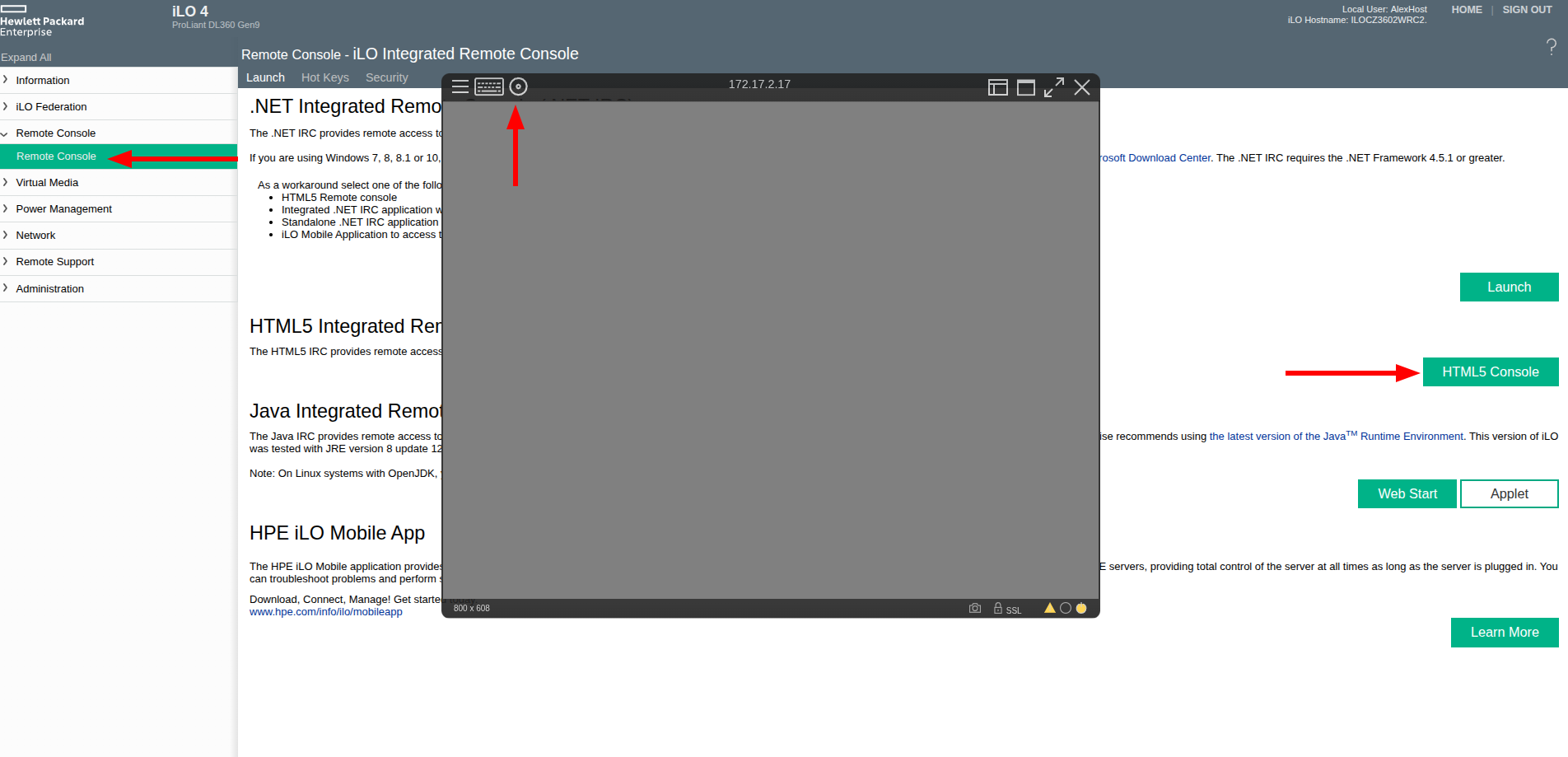Ouvrir la console HTML5 HPE iLO dans la nouvelle vue console