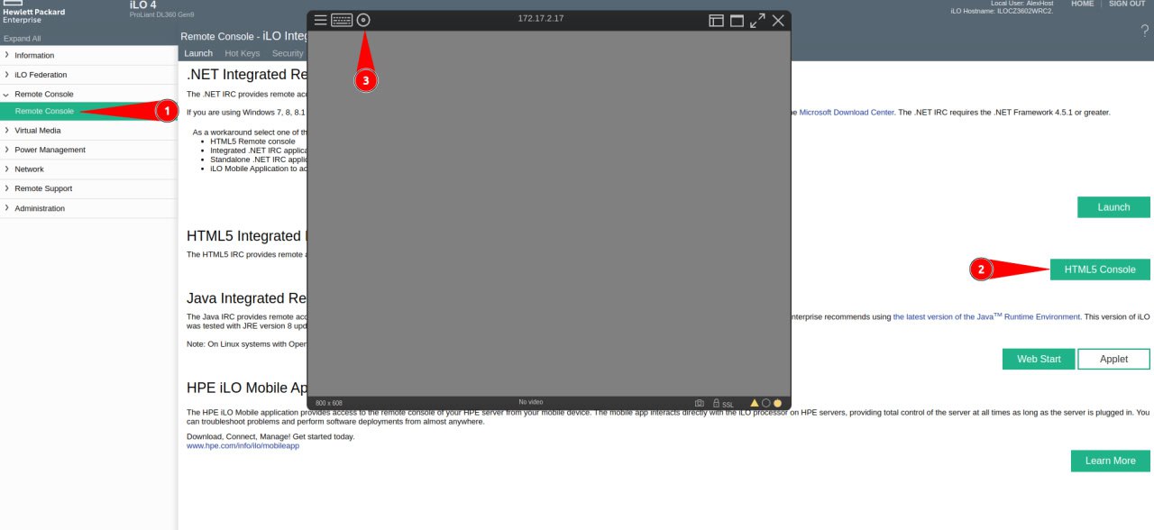 Ouvrir la console HTML5 HPE iLO