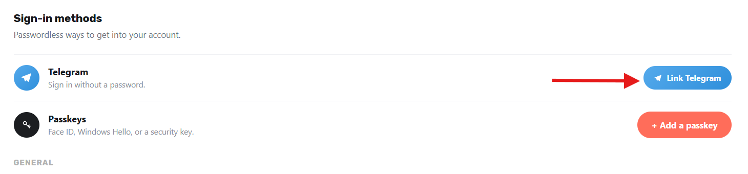 Click Link Telegram in sign-in methods