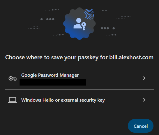 Choose where to save the passkey